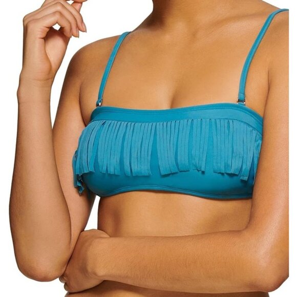 2/$30 NWT Hula Honey Medium Fringe Bandeau Bikini Top Blue Swimwear - Picture 1 of 12